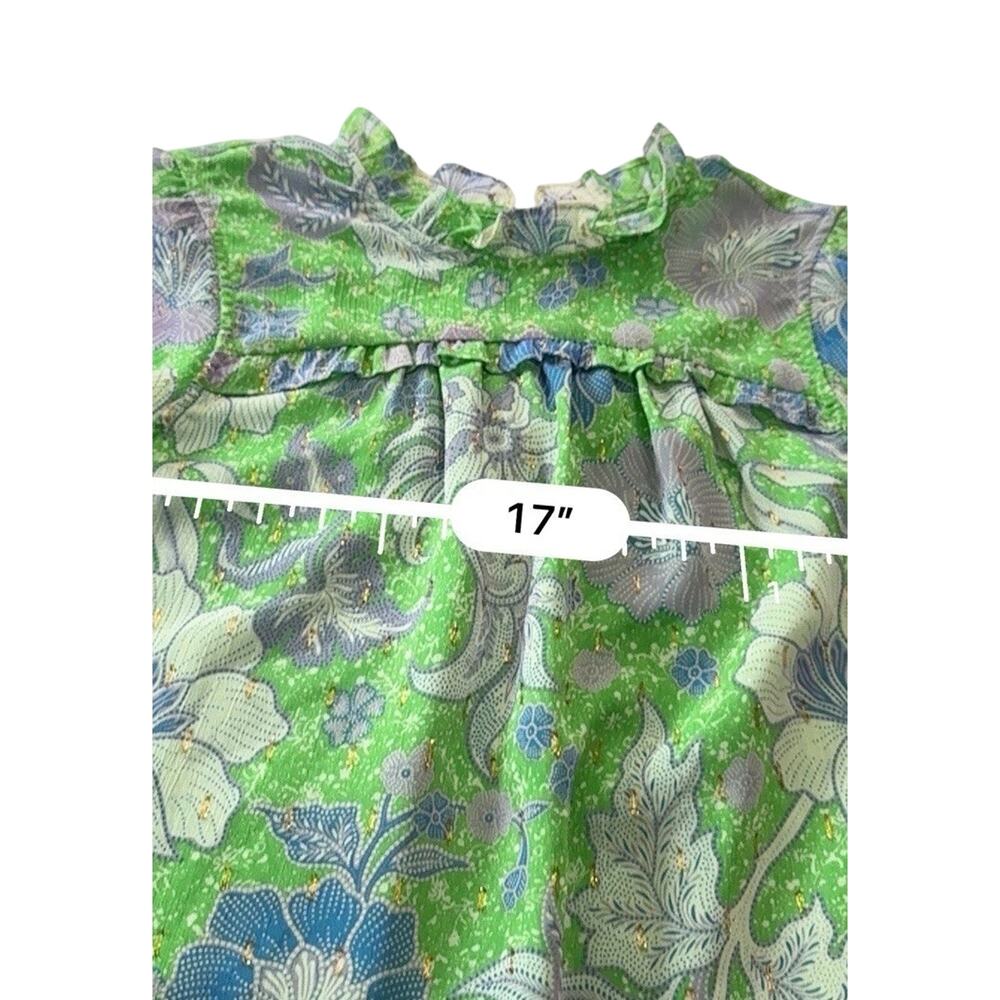 Joie Bright Green Floral Blouse Ruffle Flowy Career Casual Top size small - Picture 12 of 14